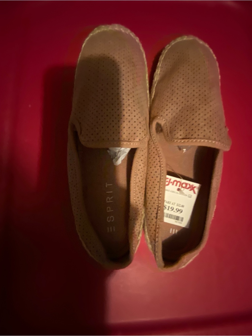Esprit Perforated Suede Slip-On Loafers in Tan